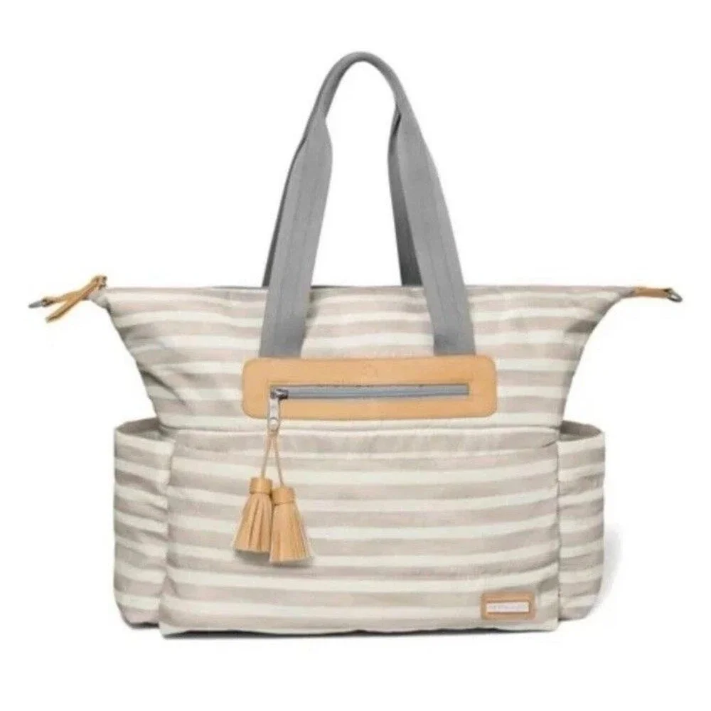 Skip Hop Riverside Ultra Light Baby Diaper Bag Satchel Grey, Oyster Strip